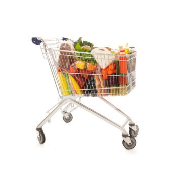 Shopping cart filled with groceries