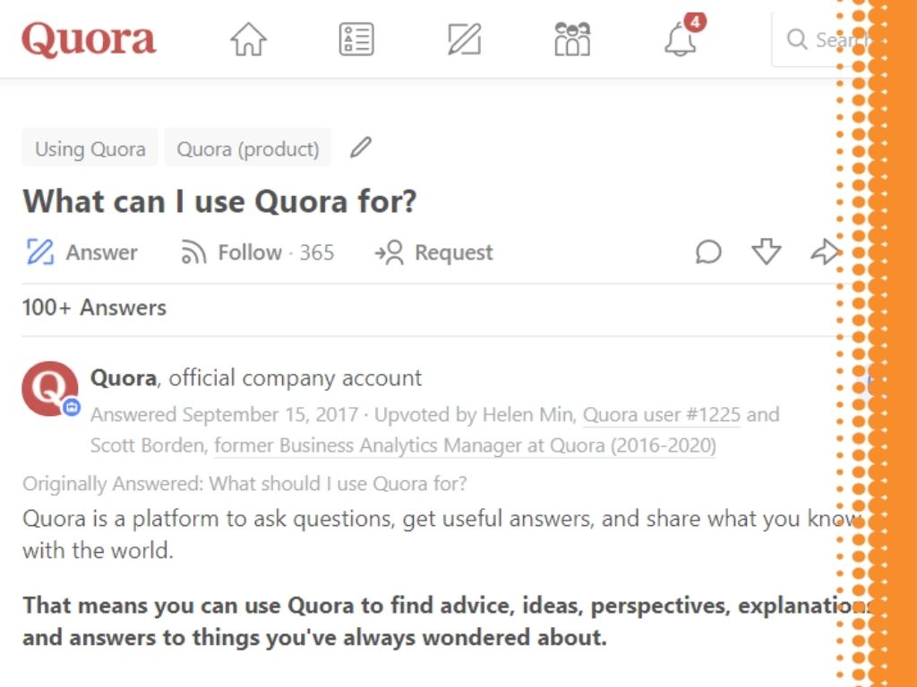 Screenshot of Quora results for the question - What can I use Quora for?