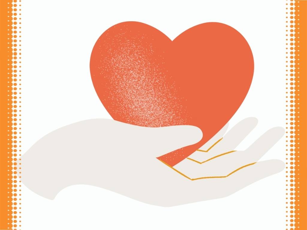 Illustration of caring hand holding a heart